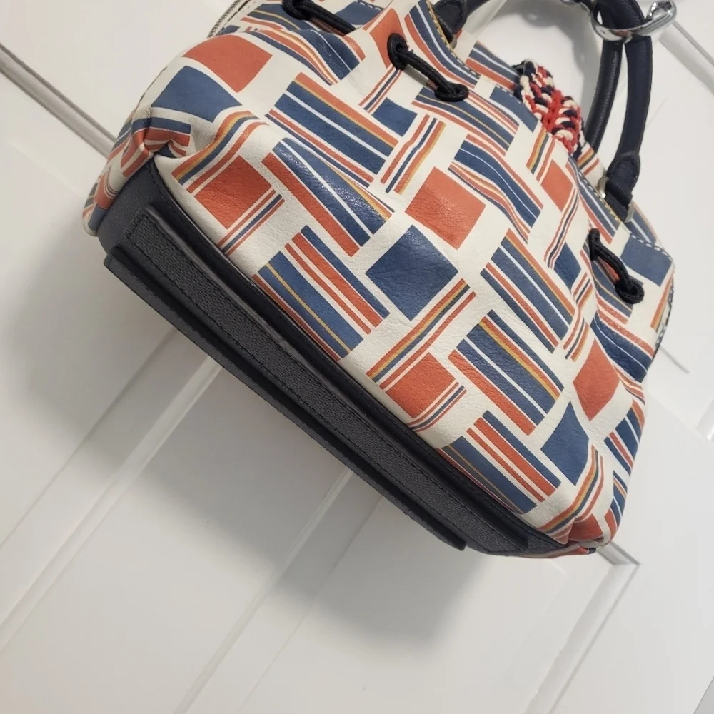 Nautical Print Fashion Satchel Red, Blue White, Double Handle, Flap/zip Close